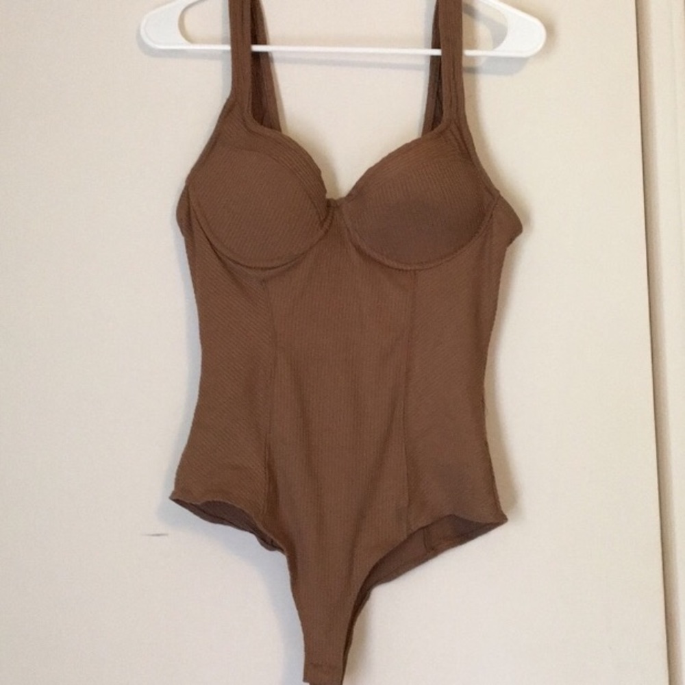 Brown ribbed bodysuit